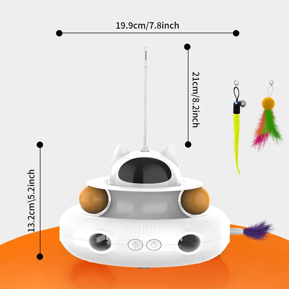 Moebypet Interactive 4-in-1 Cat Toy Rechargeable Feather Stick Laser Trackball Retractable Feather Popular Indoor Toys for Cats