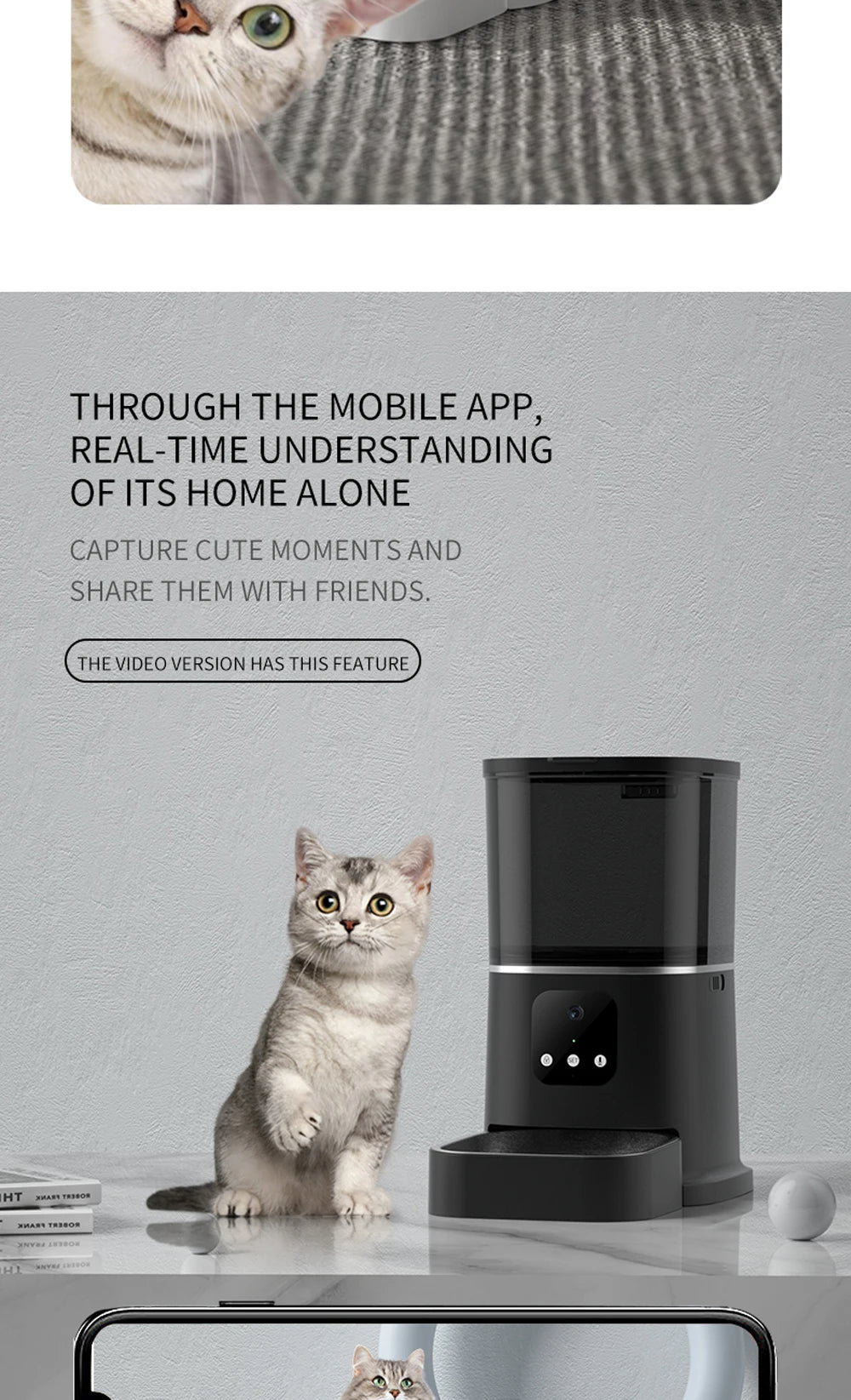 6L Automatic Cat Feeder, Real-time monitoring of pet activity, capturing adorable moments and sharing via mobile app.