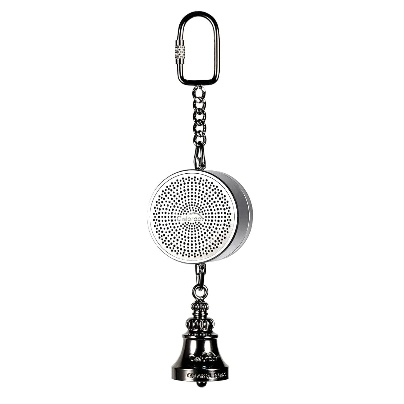 Parrot Toy, Durable construction features aluminum shell, metal chain, fastener, and bell.