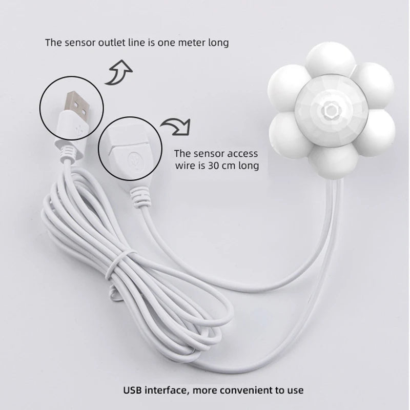 Intelligent fountain with easy setup via USB interface, featuring sensor outlet and accessible wire.
