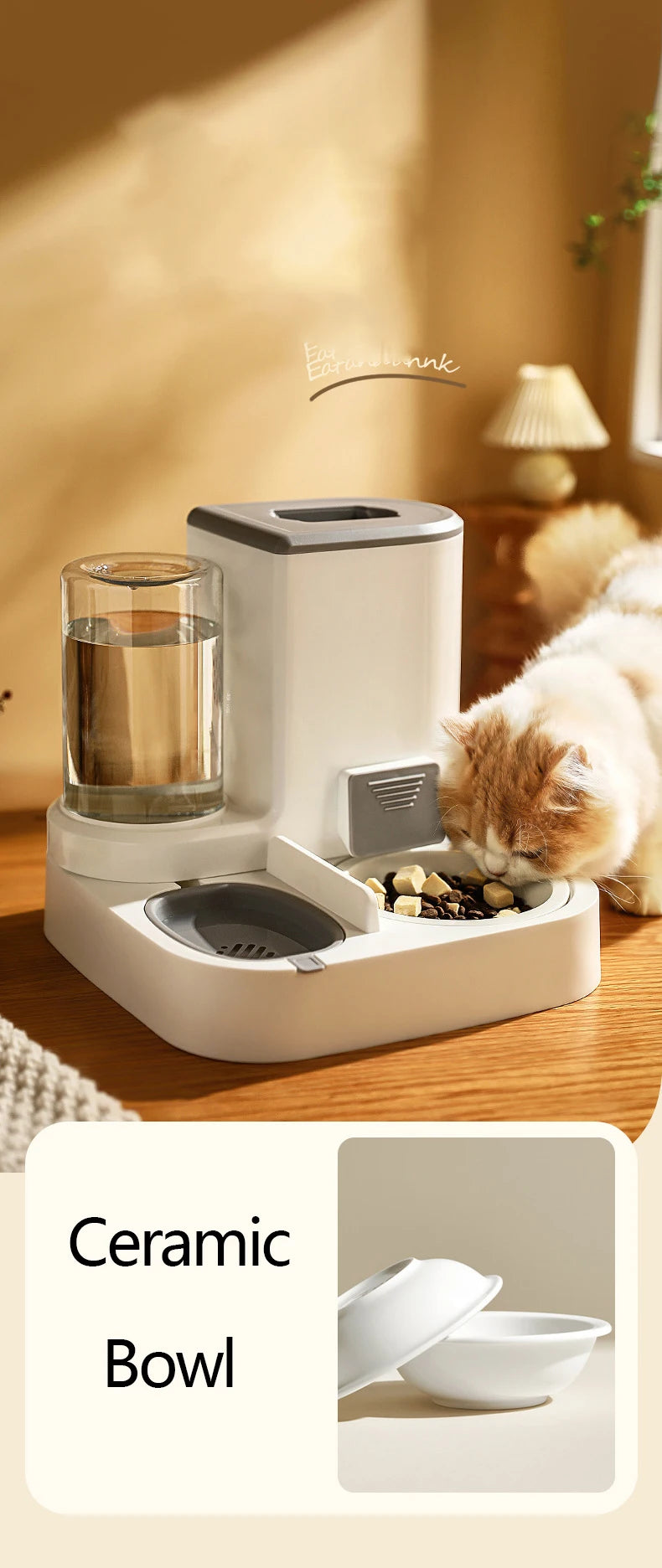 Kimpets Automatic Cat Feeder, Raised guardrail prevents spills and keeps food dry