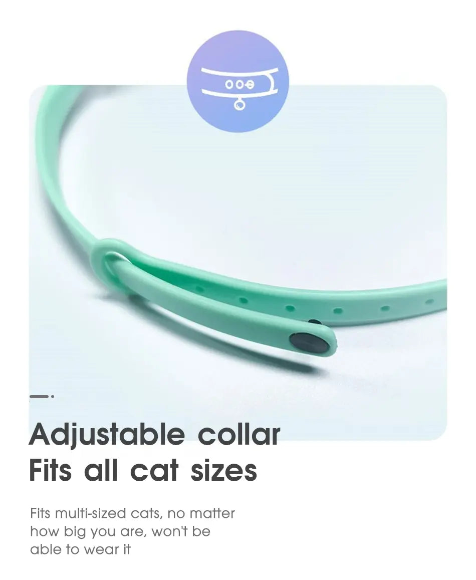 Adjustable collar fits most cat sizes for comfortable wear.