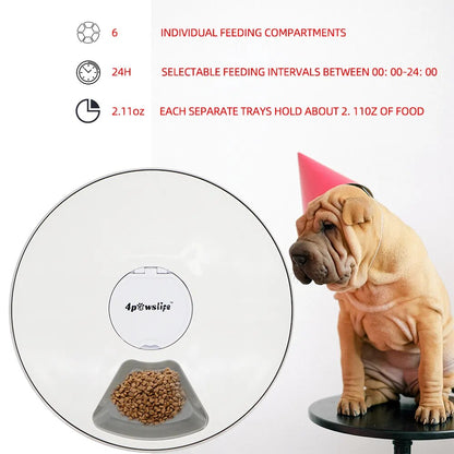 24 Hours Pet Automatic Feeder - 6 Grids Electric Dry Wet Food Dispenser With Voice Recorder Round Timing Feeder For Cat Dog Pet