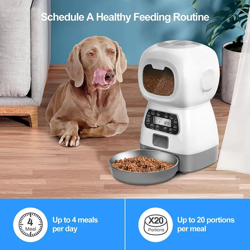 3.5L Automatic Pet Feeder, Customizable meal schedule for pets with 20 portion options for a healthy feeding routine.