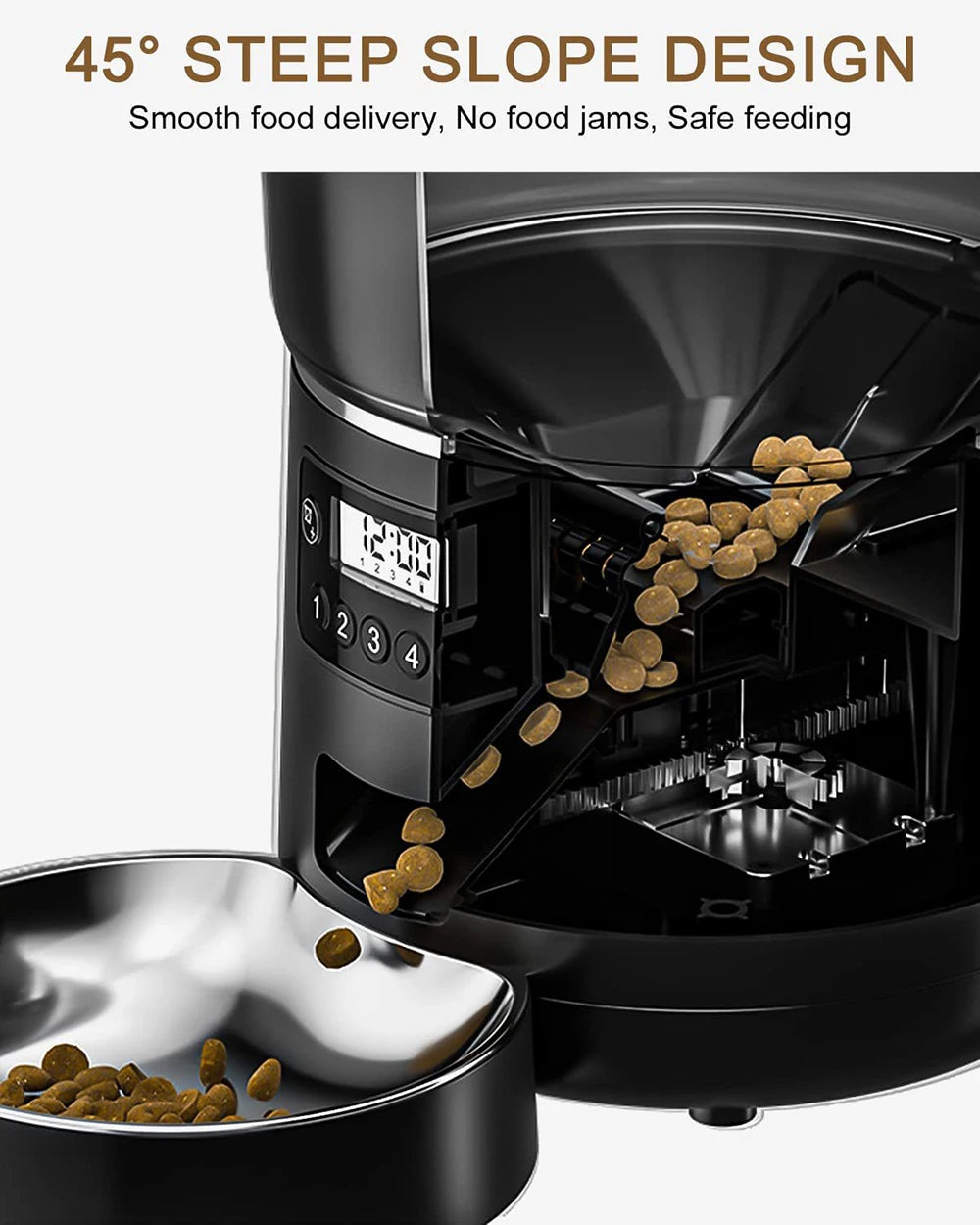 4L Automatic Cat Feeder, Sleek design for smooth food dispensing, eliminating jams and ensuring safe feeding for pets.