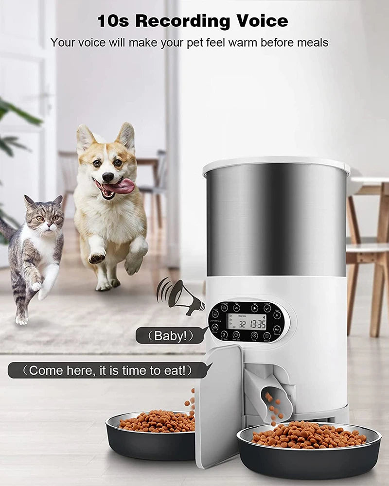 3L Automatic Cat Feeder, Personalized voice greeting for pets at mealtime, making meals more enjoyable.