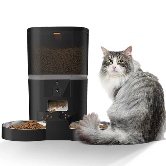 4L Automatic Cat Feeder - Smart Pet Feeder For Cats Small Dogs Food Dispenser With Camera Recorder Timing Quantitative Double Bowl