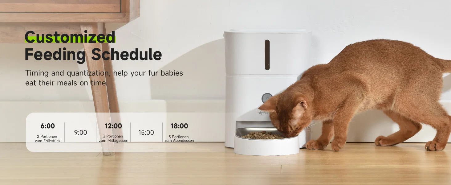 APETDOLA 3L Automatic Cat Food Dispenser, Customize pet meal schedule with timed feedings: morning, noon, evening; set portion sizes for predictable and healthy eating.