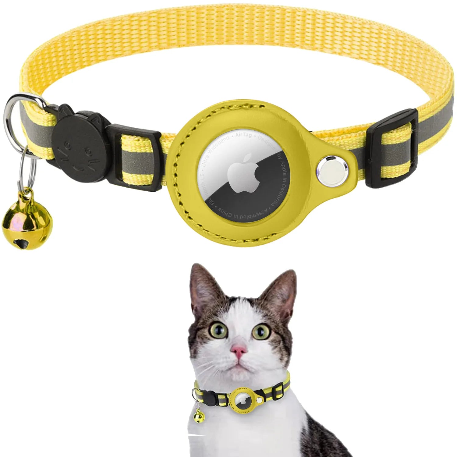 Anti-Lost Pet Cat Collar, Apple AirTag tracker not included; requires separate purchase.