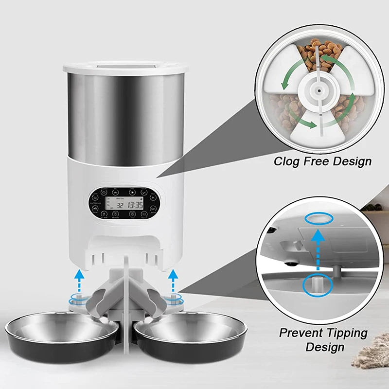 Cat Timing Feeder, Unique clog-free design prevents tipping and messes for easy feeding.