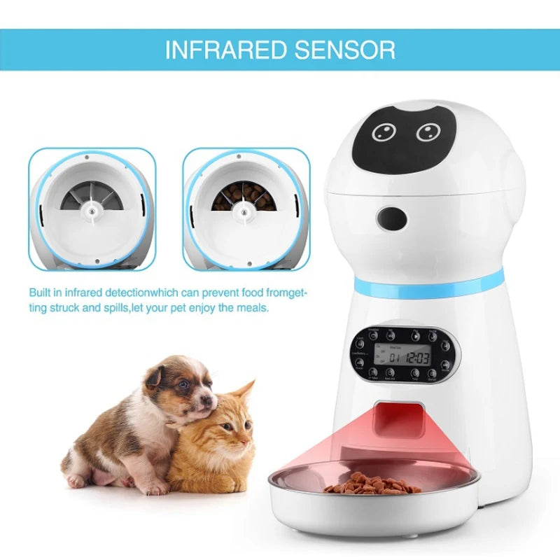 3.5L Automatic Pet Feeder, Infrared-sensing feeder prevents spills and messes by detecting pet approach.