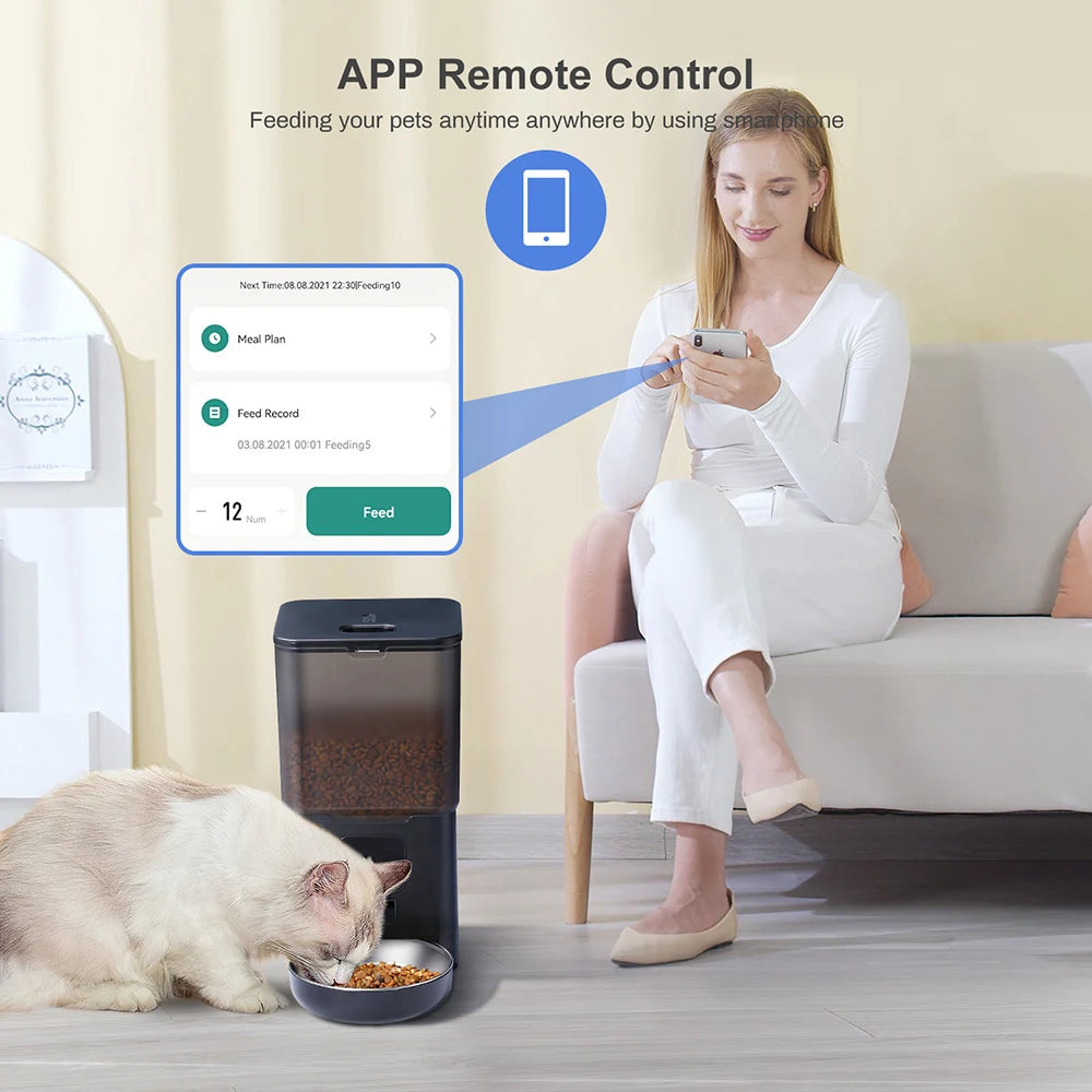 6L Cat Timing Feeder, Remote Pet Feeding with Tuya App: Control Your Pet's Meals from Anywhere.