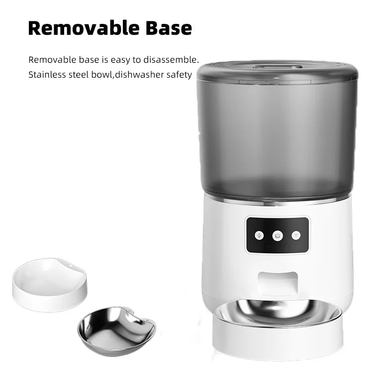 Tuya Smart WiFi 4L Pet Feeder, Easy-to-disassemble removable base; dishwasher-safe stainless steel bowl
