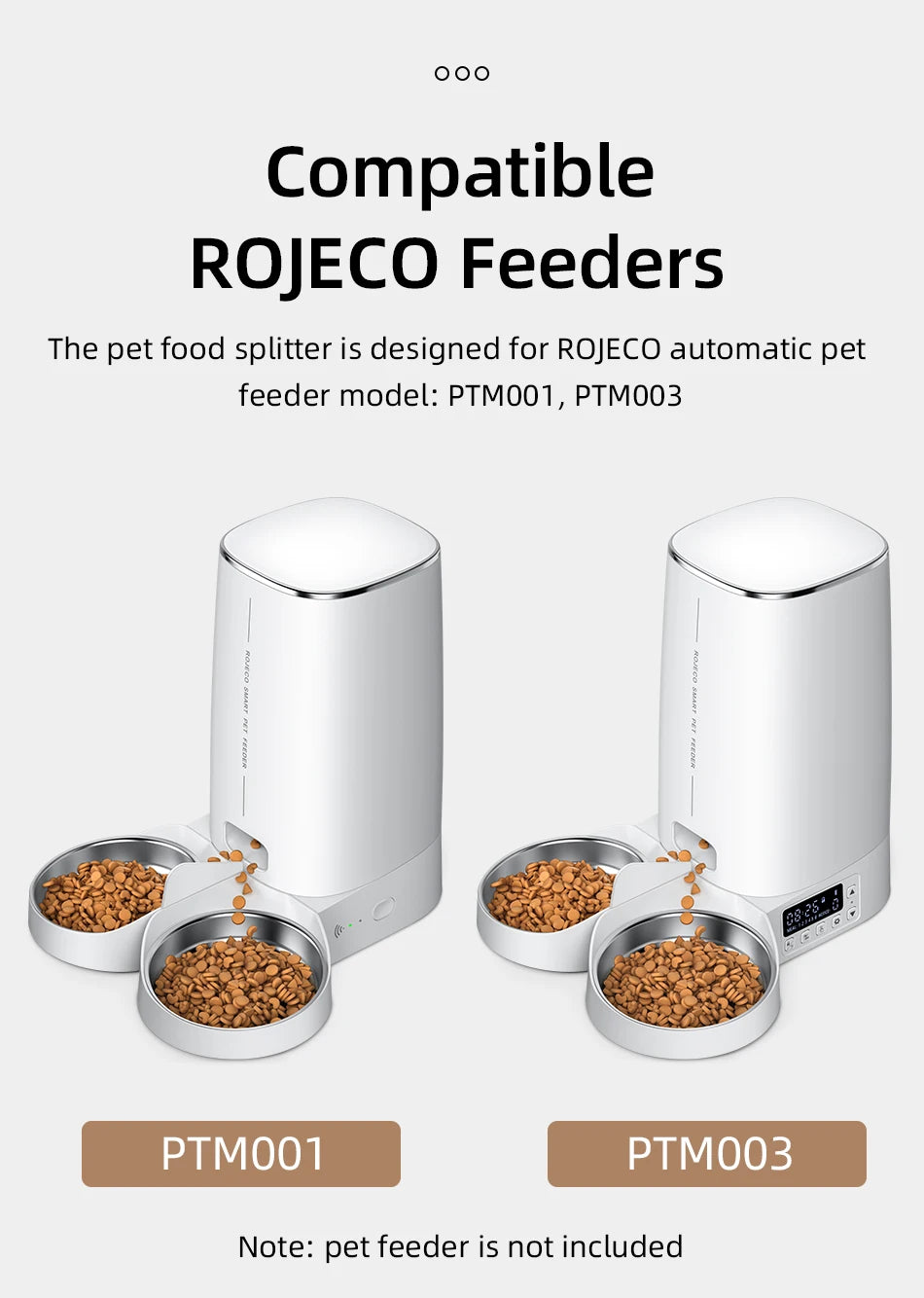 Pet food splitter for ROJECO feeders (specifically PTCOO1, PTCOO3, 6825, or PTCOOI/PTCO03) - no feeder included.