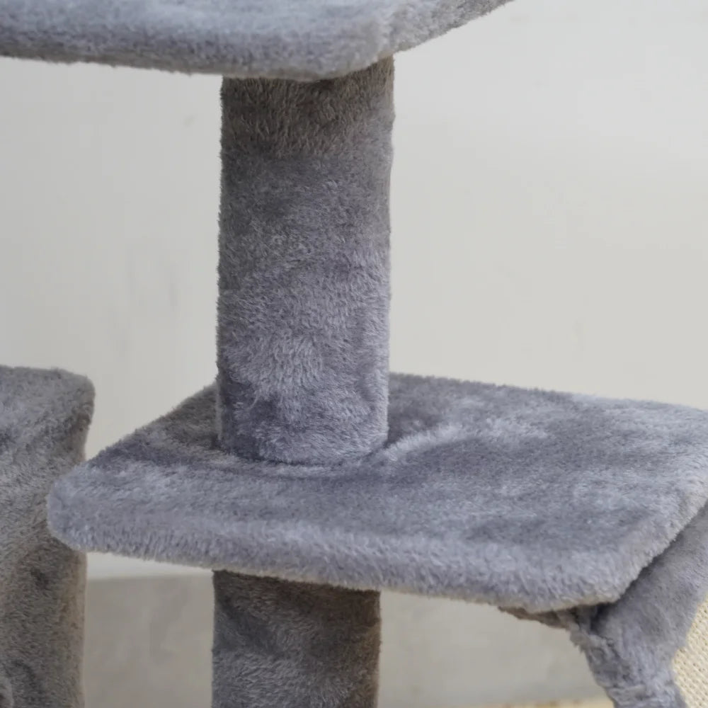 Catry 4-Level Grey Cat Tree, Cat condo with sisal rope scratching board for cats to scratch and trim their nails.
