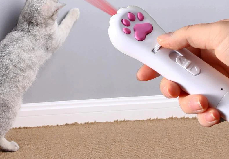 6 In 1 USB Pet Cats LED Laser, Red and green lights flash mesmerizingly after triple press.
