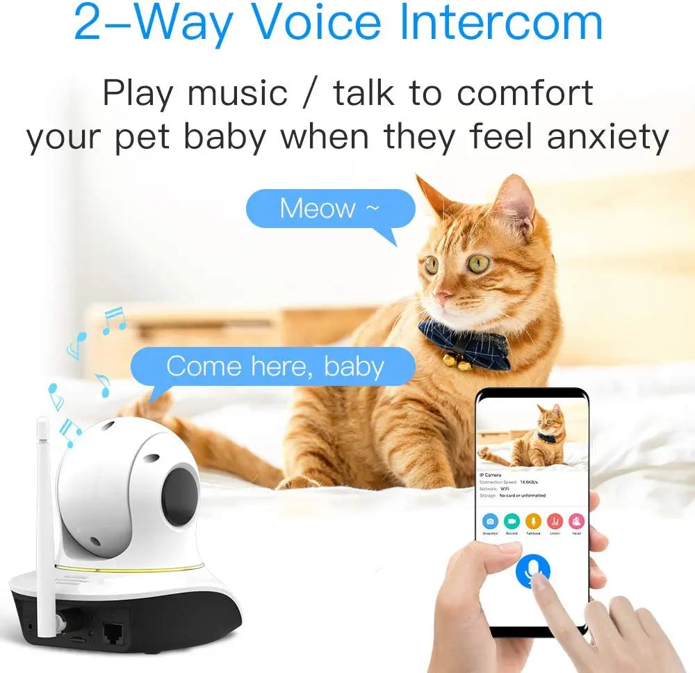 AMOBOX Pet Camera, Comfy audio connection for soothing pets and babies with calming music or personalized talks.