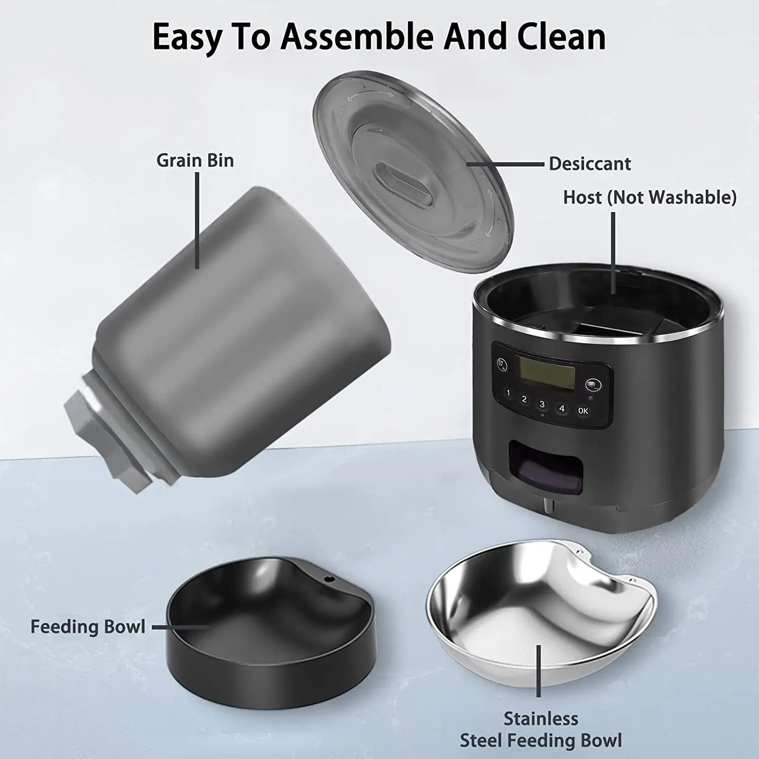 Tuya Smart WiFi 4L Pet Feeder, Feeder with grain bin, stainless steel bowl, and adjustable portions for small to medium-sized pets.