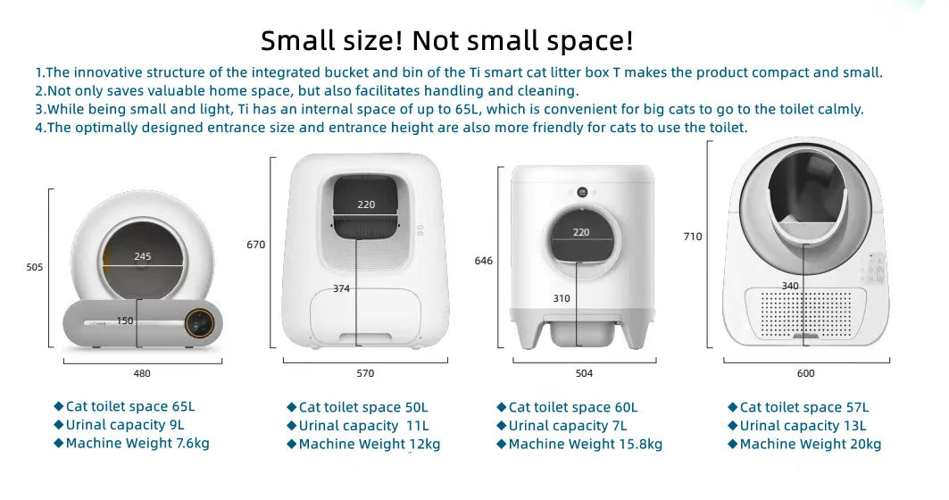 DOEL V-277  Smart Cat Litter Box, Innovative compact design saves space while providing ample room for large cats to comfortably use.