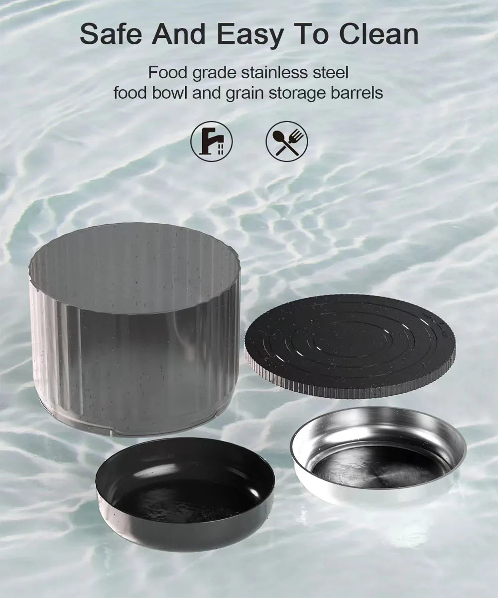 4L Pet Feeder, Food-grade stainless steel bowl with removable storage compartments for safe and easy cleaning.