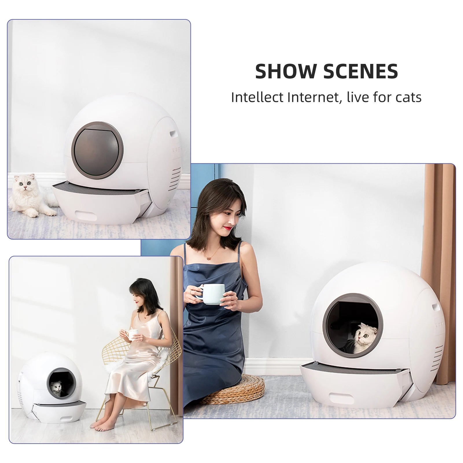 VOFORD Cat Litter Box, Self-cleaning cat litter box with oversized design and anti-splash features for easy cleaning.