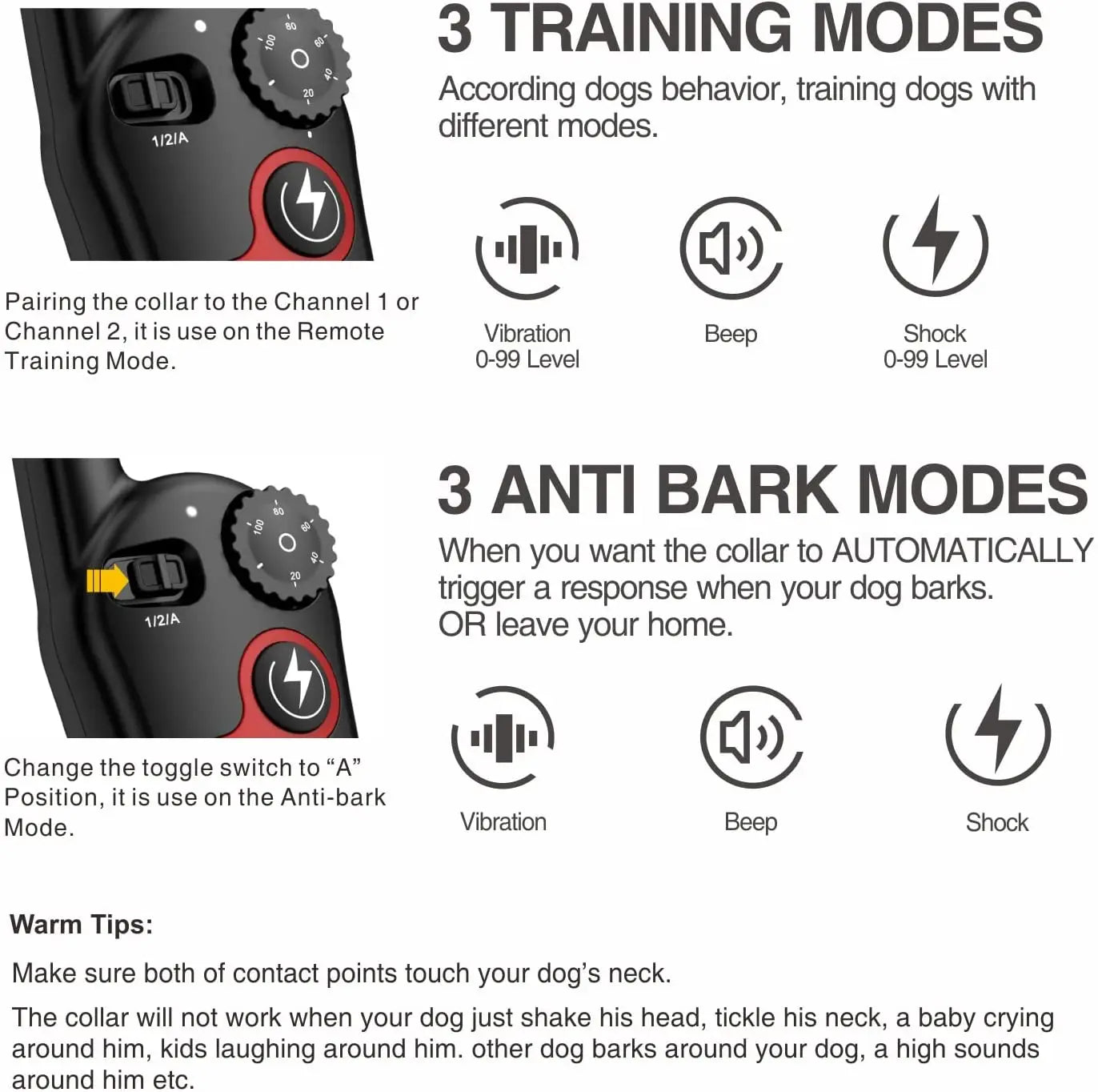 Dog Training Collar, Remote Vibration Beep Shock