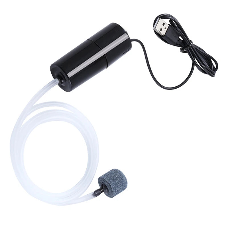 Aquarium Oxygen Air Pump, Mini aquarium air pump with plastic material, USB-powered and suitable for small fish tanks.