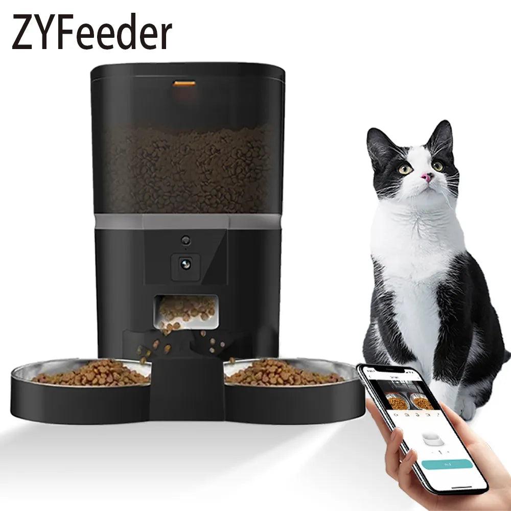 4L Automatic Cat Feeder - Smart Pet Feeder For Cats Small Dogs Food Dispenser With Camera Recorder Timing Quantitative Double Bowl