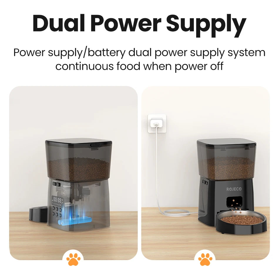 ROJECO Automatic Cat Feeder, Smart automatic cat feeder with button control and adjustable portions for cats and small dogs.