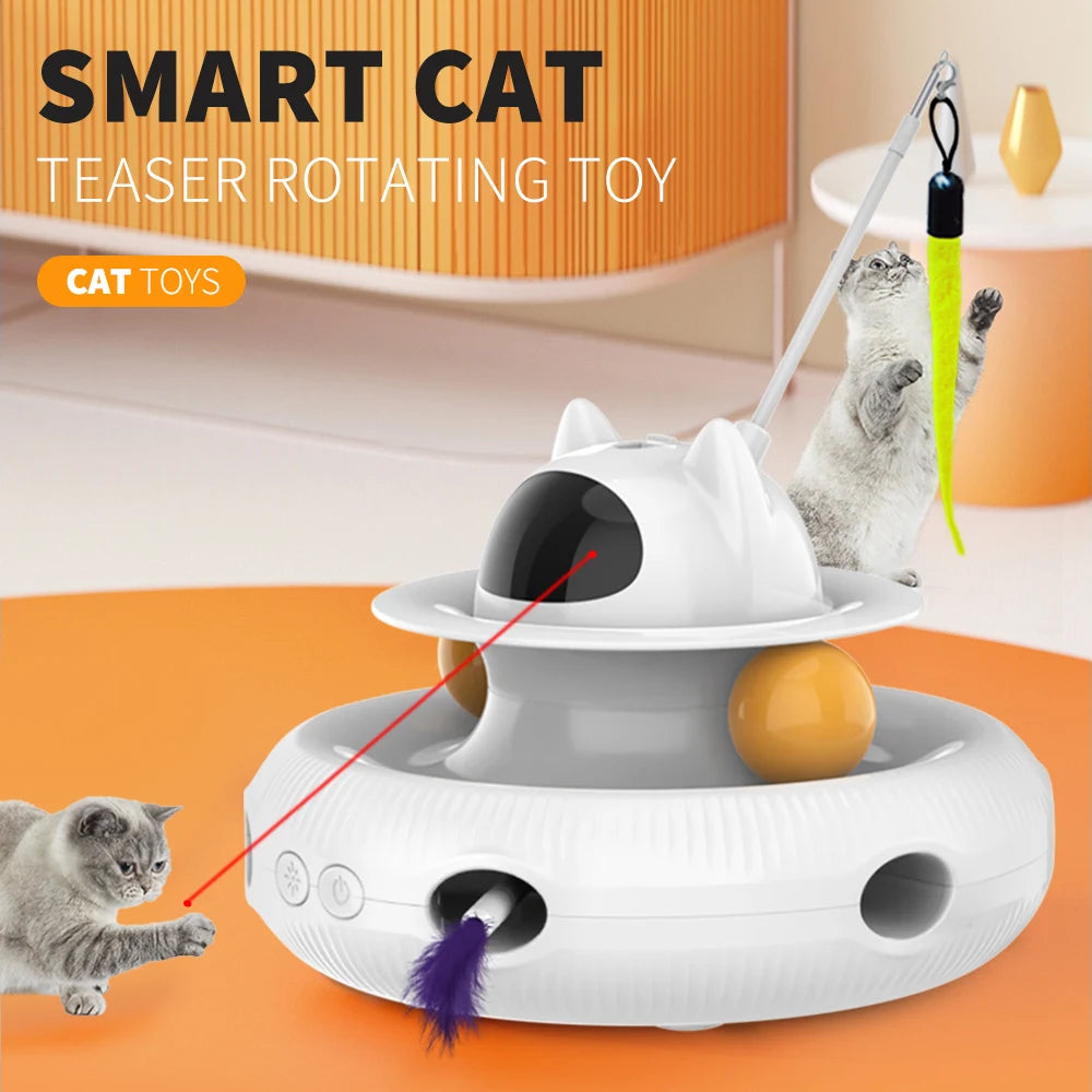 Rechargeable cat toy with multiple features for indoor play.