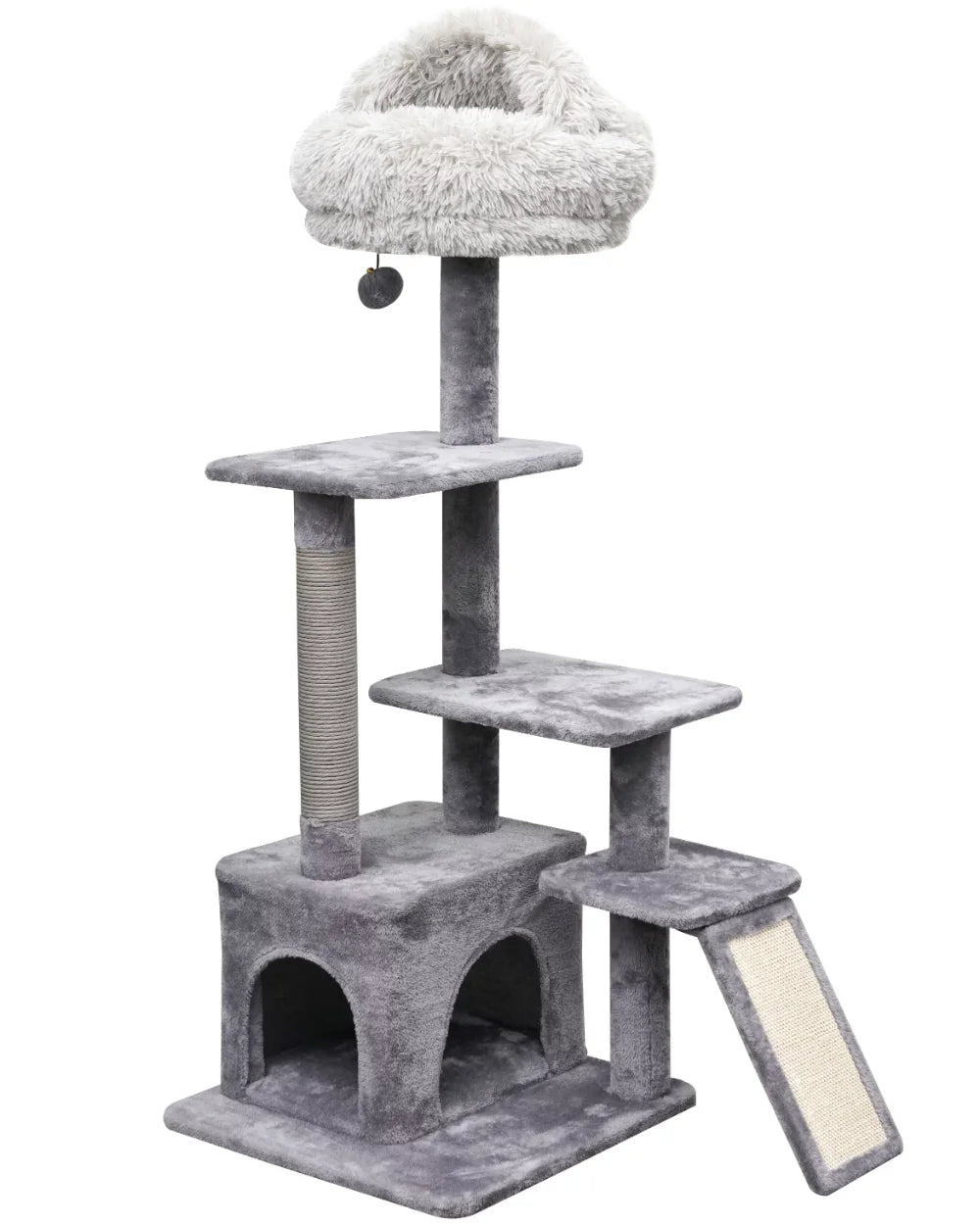 Catry 4-Level Grey Cat Tree, Whimsical Cat Tree with Condo and Sisal Rope Scratching Board for Cats.