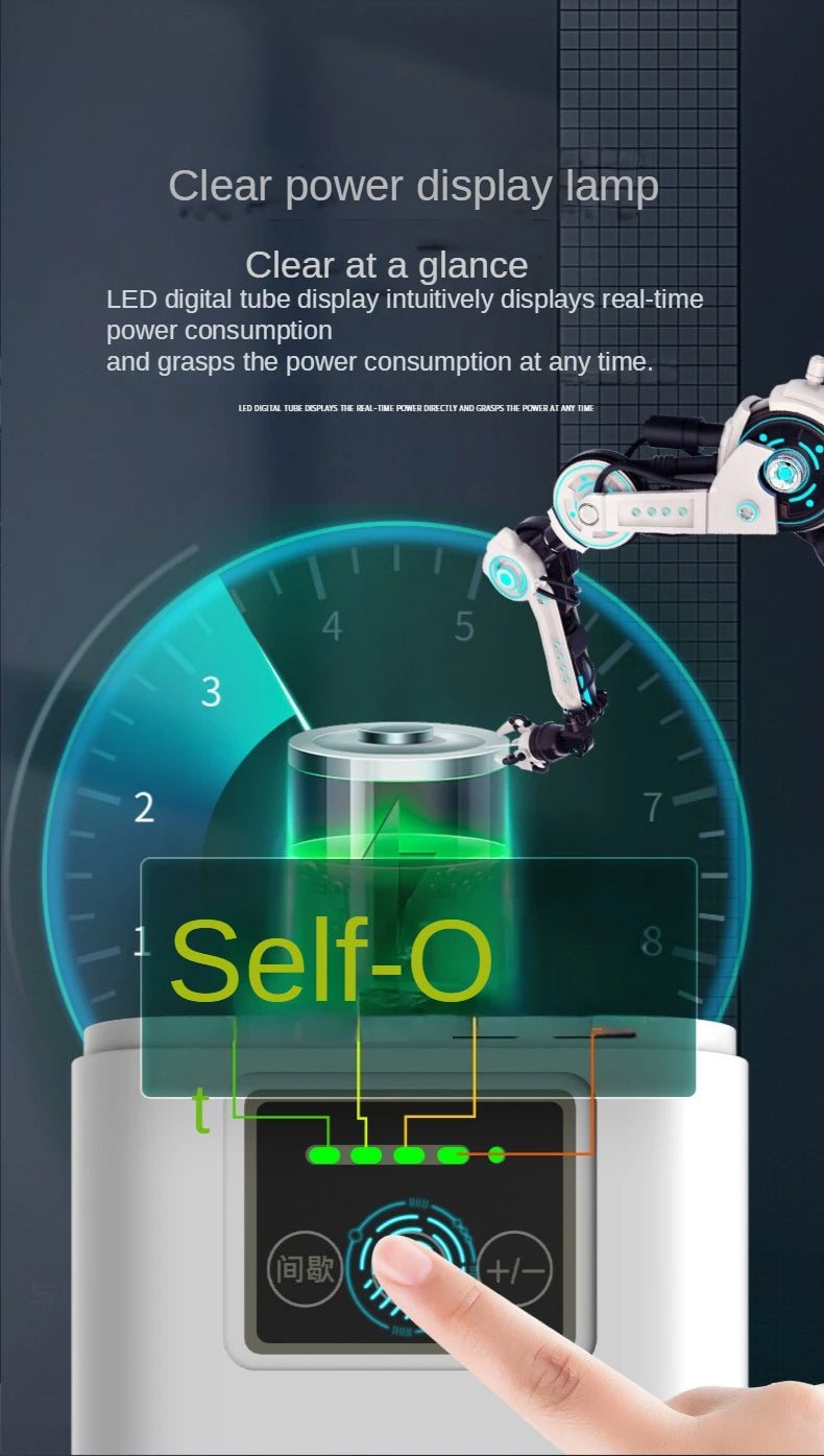 Aquarium Fish Tank Oxygen Pump, Real-time power display showing current consumption and total usage.