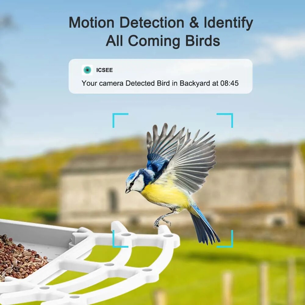 Bird Feeder Video Camera - With Solar Panel WiFi Battery Wireless Outdoor Cam Bird Feeders House AI Smart Identify Bird Specifies