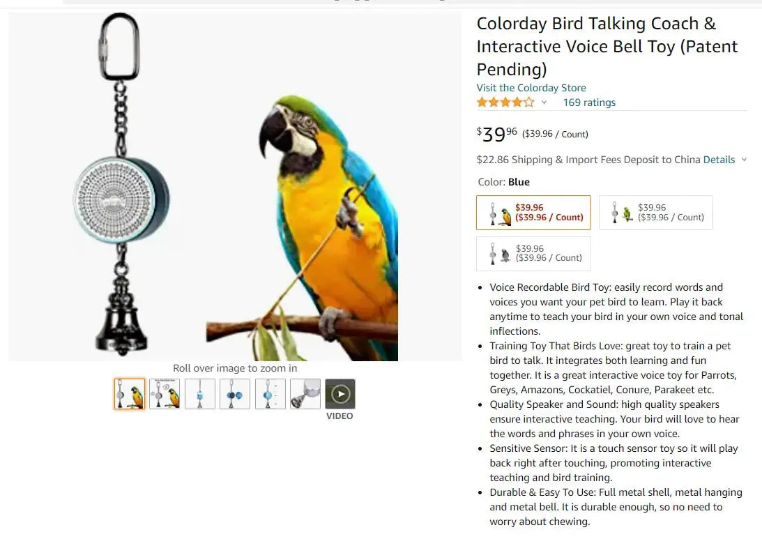 Interactive parrot toys for teaching and training, with electronic voice playback and bell sounds.