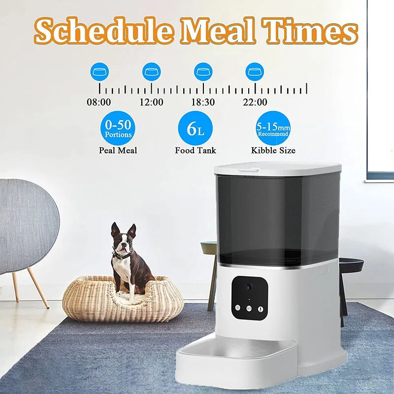 6L Automatic Cat Feeders - WiFi APP Control Smart Feeder For Dogs Cats Timer Portion Voice Stainless Steel Bowl Pets Food Dispenser
