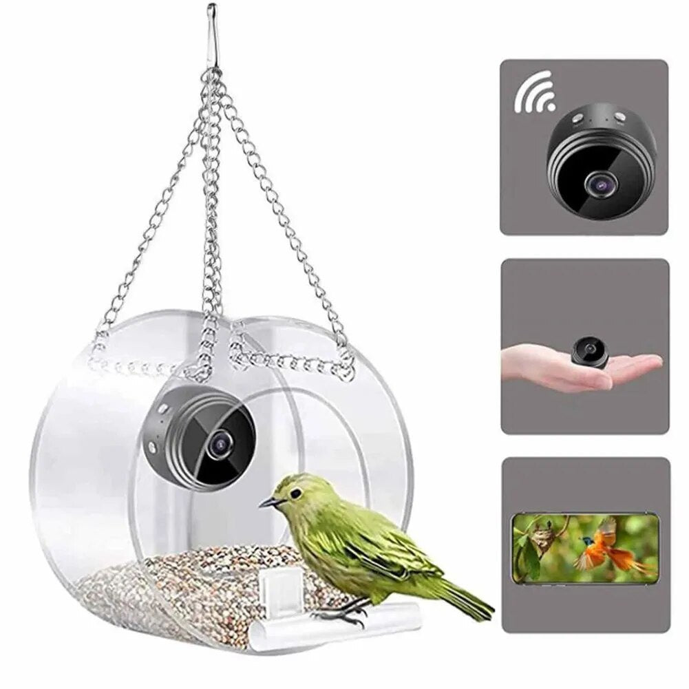 Smart Bird House - Pet Feeder Acrylic with Camera Home Pet Bird Feeder Transparent 1080P HD Easy Installation for Outdoor Garden