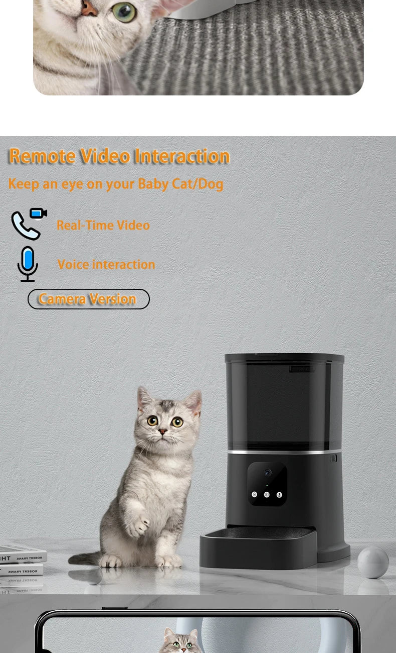 6L Automatic Cat Feeder, Real-time pet monitoring with video and voice interaction, featuring camera version HT 0010.
