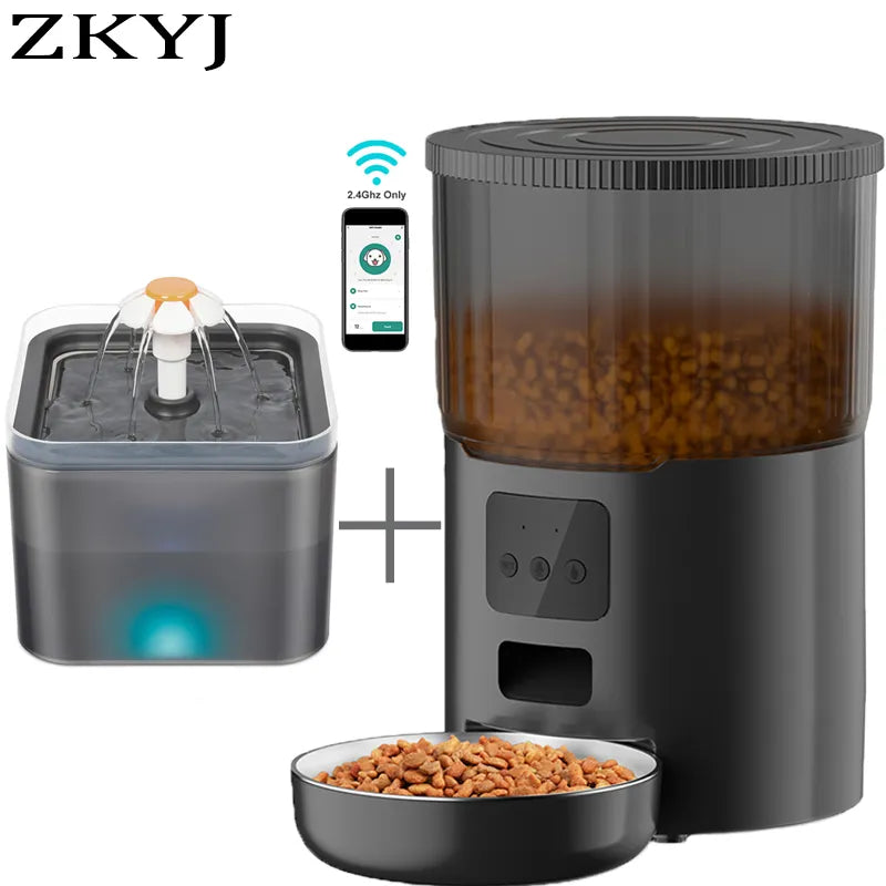 4L Pet Feeder - Tuya WIFI Automatic Dog Food Dispenser Smart Cat Feeder 2L Cat Automatic Drinking Fountain Dog Water Feeder