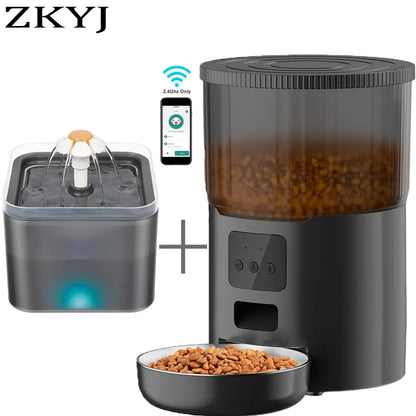 4L Pet Feeder - Tuya WIFI Automatic Dog Food Dispenser Smart Cat Feeder 2L Cat Automatic Drinking Fountain Dog Water Feeder