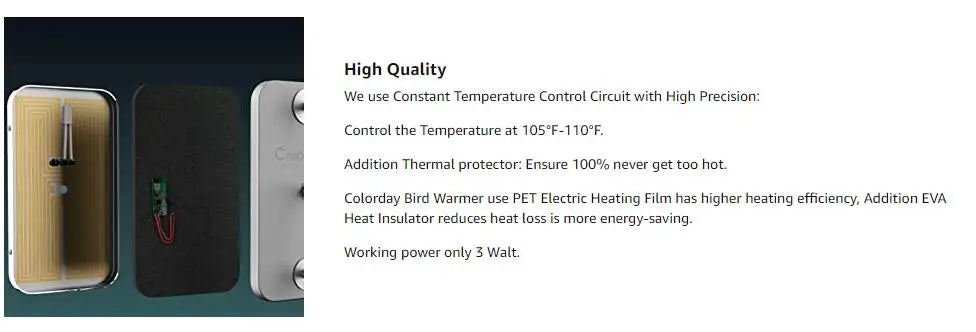 Birds Thermostat Lamp, Thermostat lamp with precise temperature control from 5°F to 110°F, safe and efficient heating.