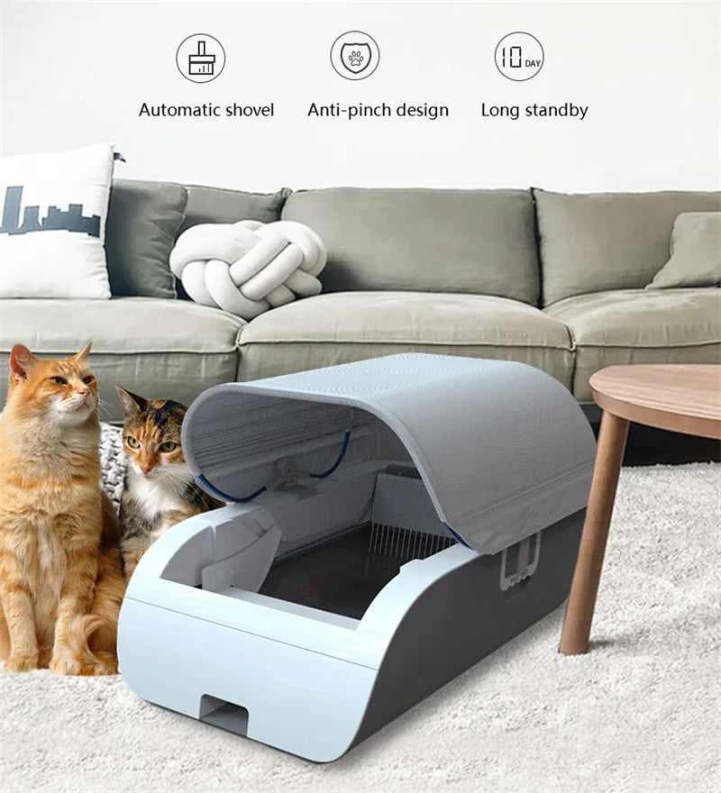 VOFORD Intelligent APP Cat Litter Box, Self-shoveling snow blower with anti-pinching design and 10-day battery backup for safe and continuous clearing.