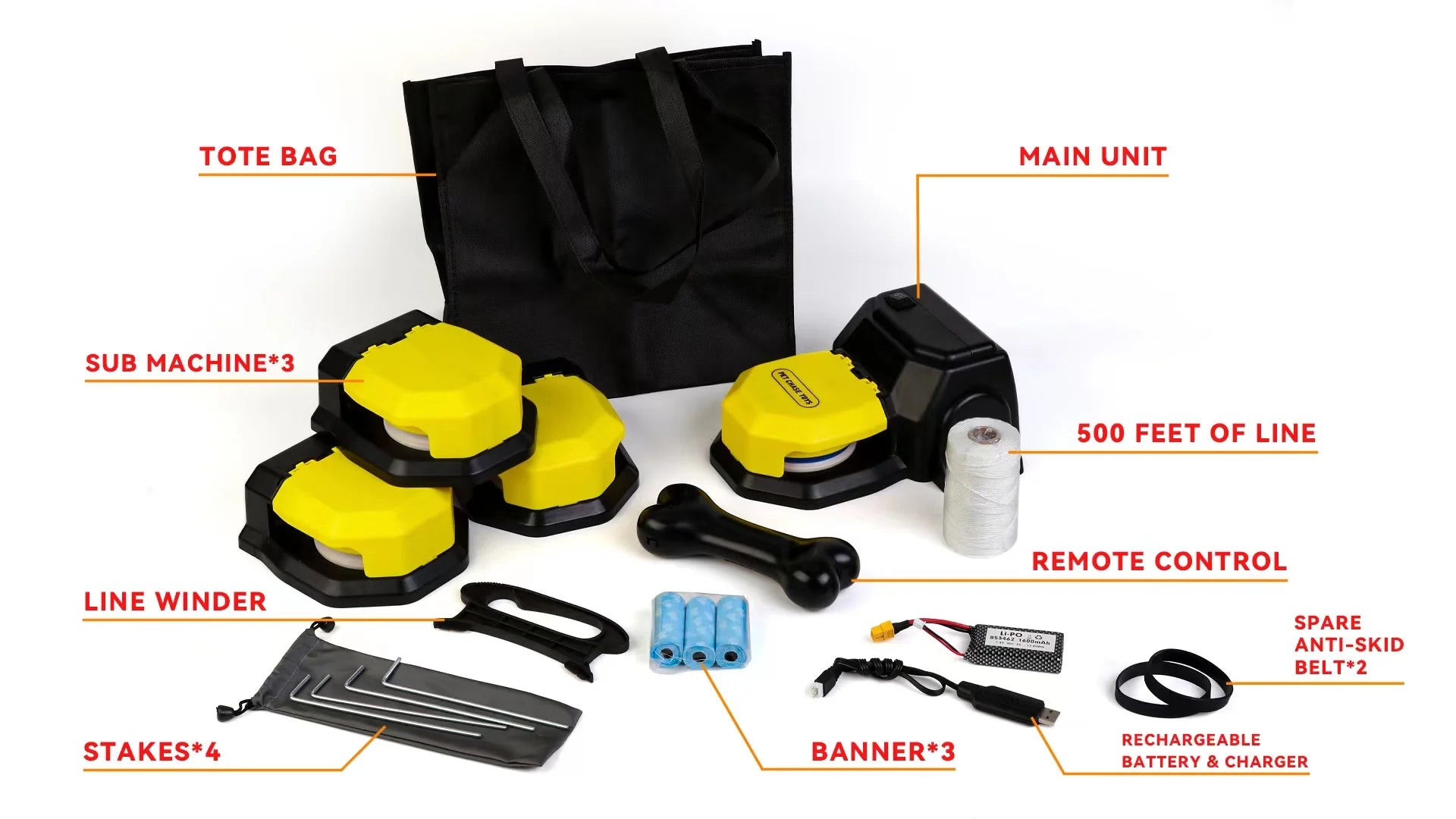 DAHOUHOU Interactive Dog Toy, Dog training kit with main unit, lure course, and remote control for agility training and exercise.