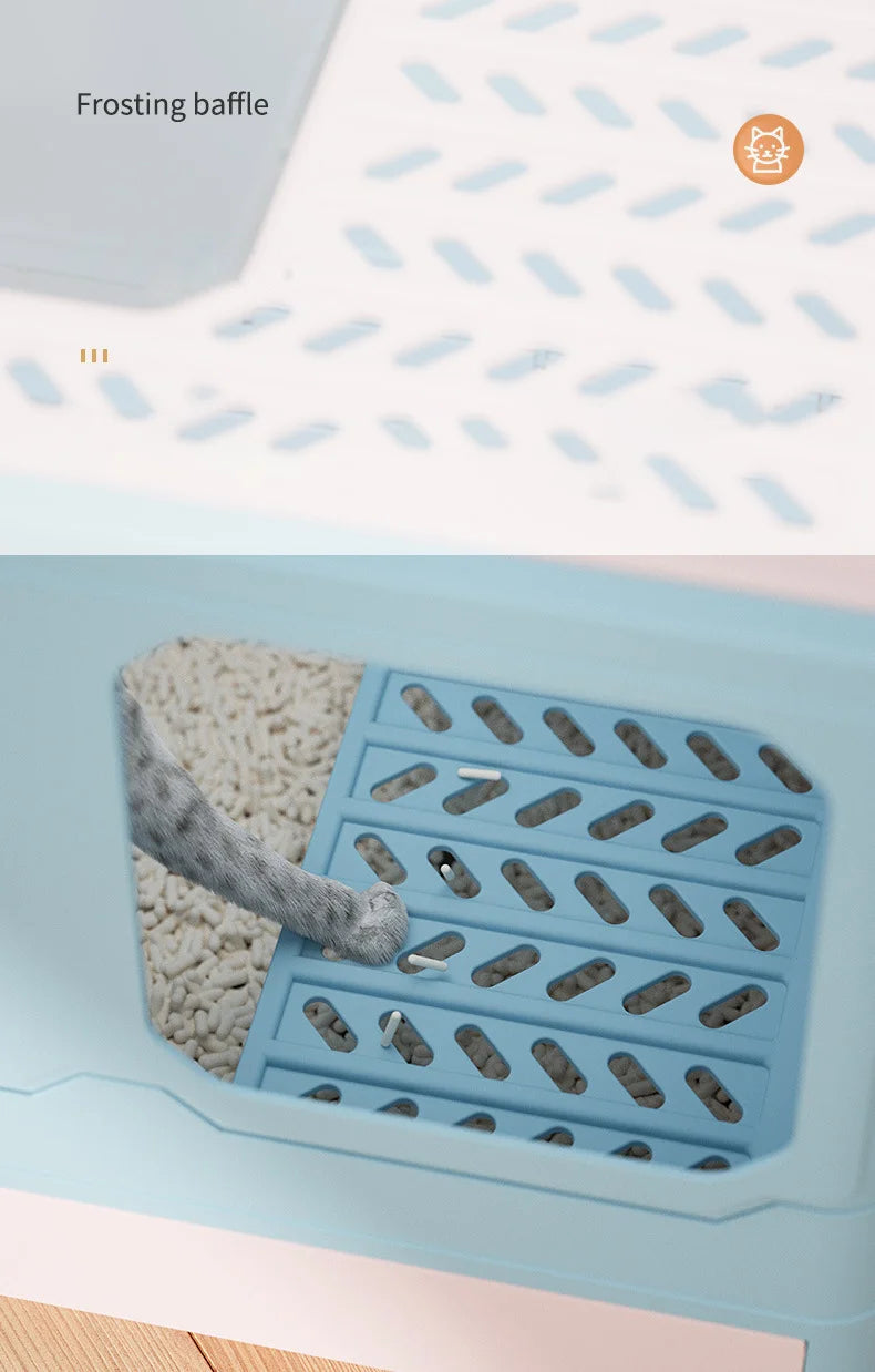 VOFORD Front Entry Top Exit Cat Litter Box, Drawer-type bottom simplifies waste removal by eliminating manual scooping.