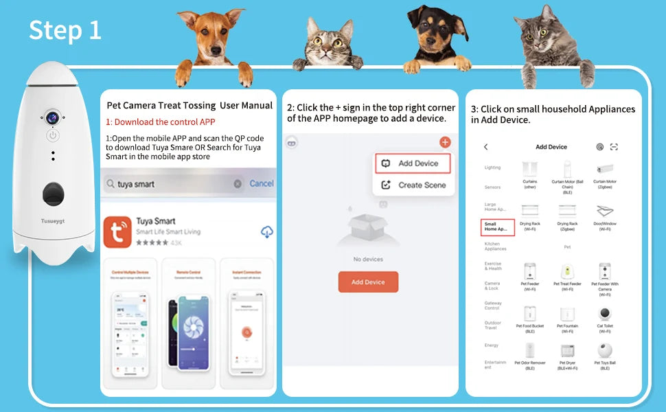Smart 1080p Dog Camera - with Treat Dispenser 180°View Pet Treat Tossing Dog Camera with Phone App 2 Way Audio Android&iOS
