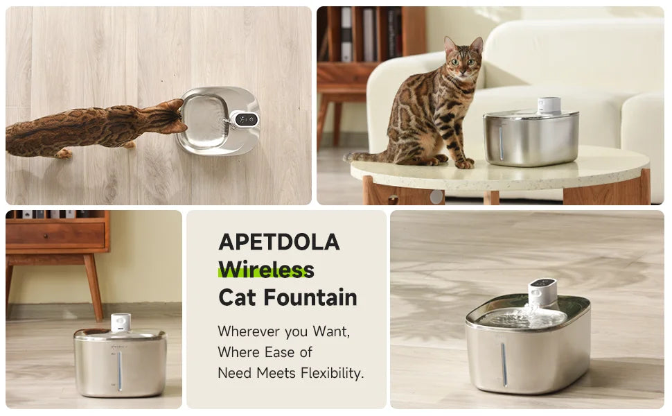 APETDOLA 4L Wireless Cat Water Fountain, APETDOLA wireless cat fountain: effortless convenience at your fingertips.