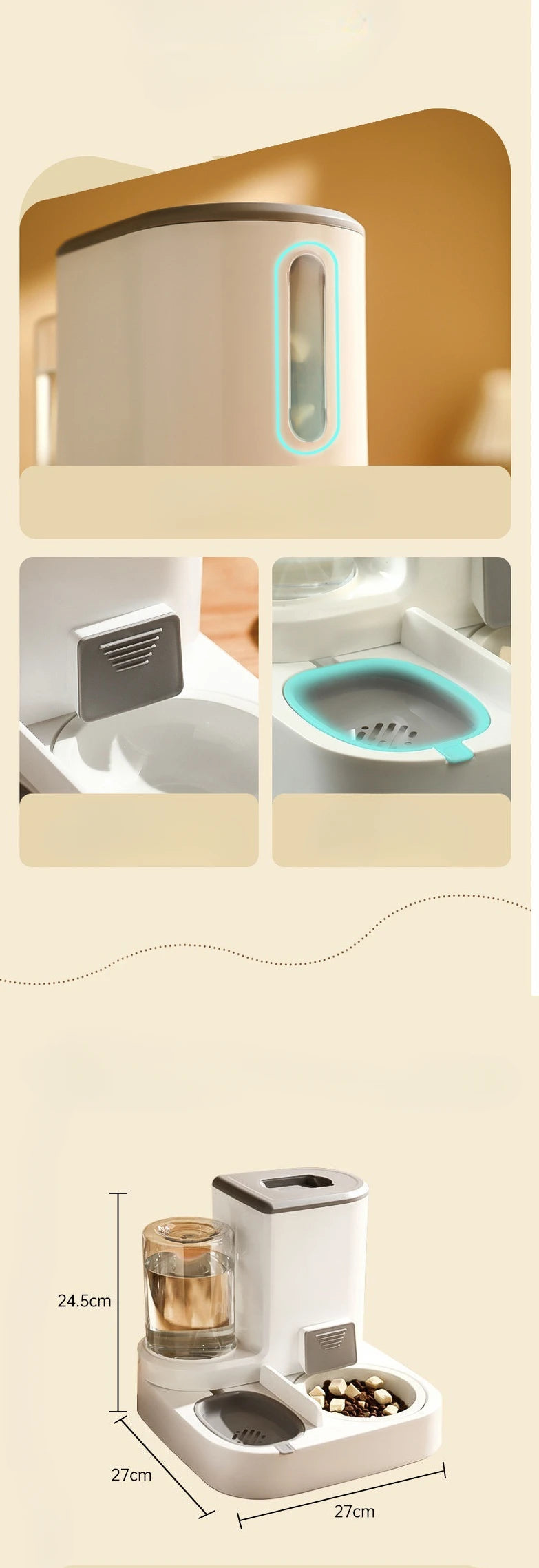1L Water capacity  + 2.2L Food storage capacity , Pet Feeder with Food and Water Dispensing, Durable Materials, and Easy Maintenance for Busy Pet Owners.