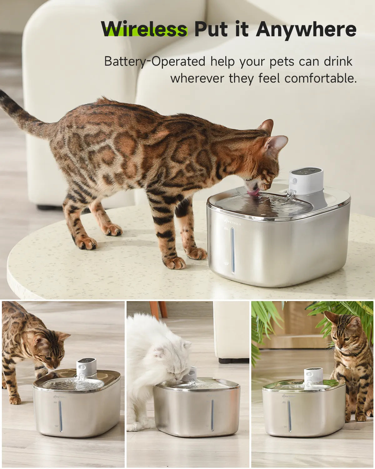 APETDOLA 4L Wireless Cat Water Fountain - For Cats Dog Drinker with Motion Sensor Dog Water Dispenser FS10PRO