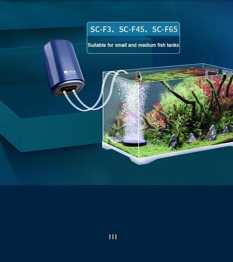 Silent Aquarium Oxygen Air Pump, Perfect for small to medium-sized aquariums (up to 12 gallons)