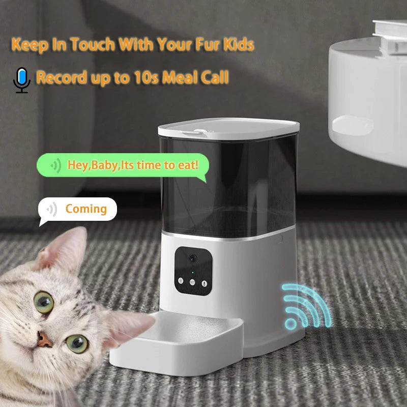 6L Automatic Cat Feeder, Automatic pet feeder with recording feature sends reminders to keep pets on schedule.