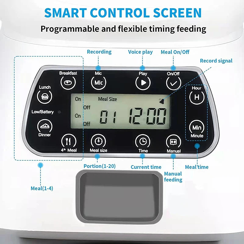 3L Automatic Cat Feeder, Smart cat feeder controls meal times, portions, and custom voice prompts with app monitoring.